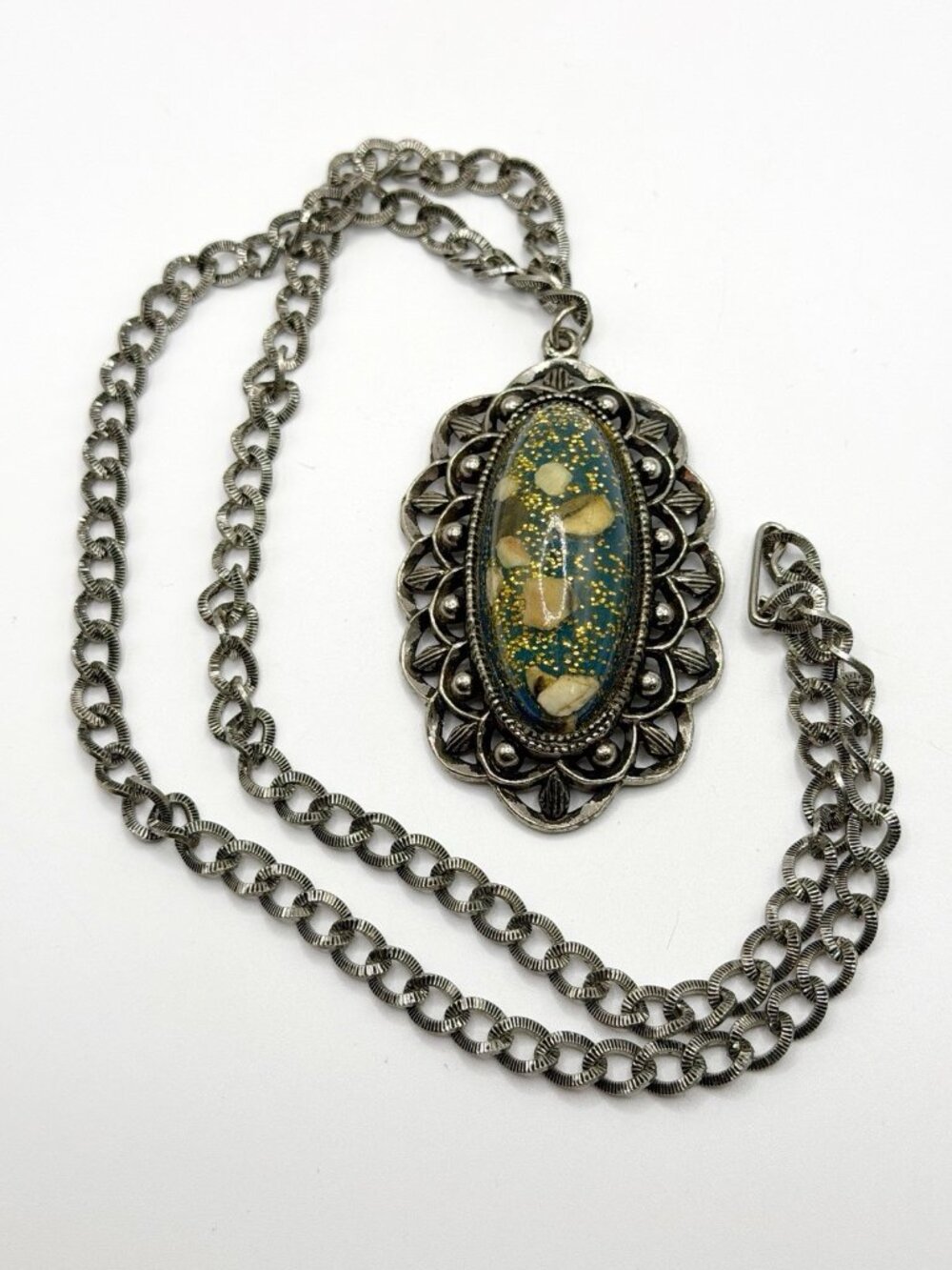 Vintage 1960’s Glitter Comfetti Lucite Pendant‎ Necklace